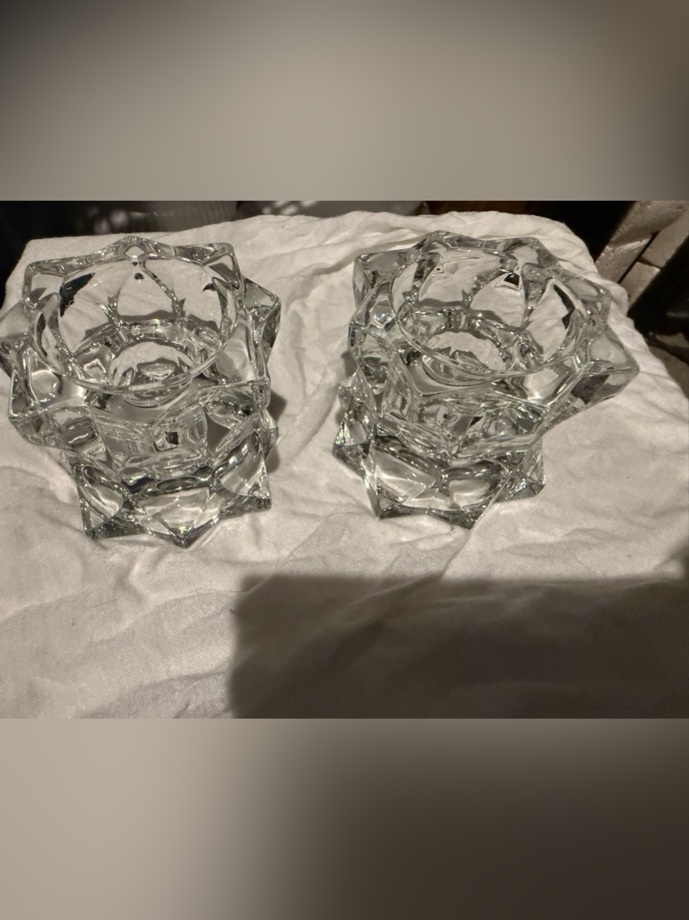 Pair of Heavy Crystal Taper Candle Holders – Modern Geometric Design